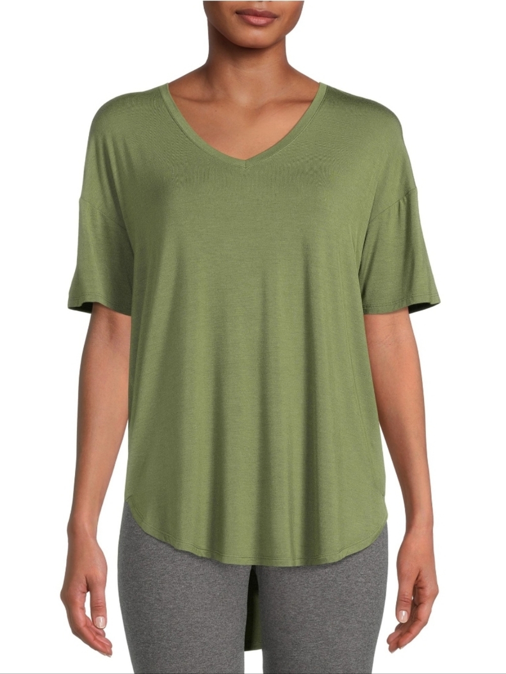Time and Tru Olive Green V-Neck Short Sleeve Tee